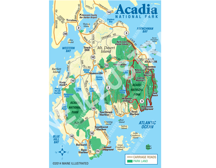 Acadia National Park Map Maine Illustrators